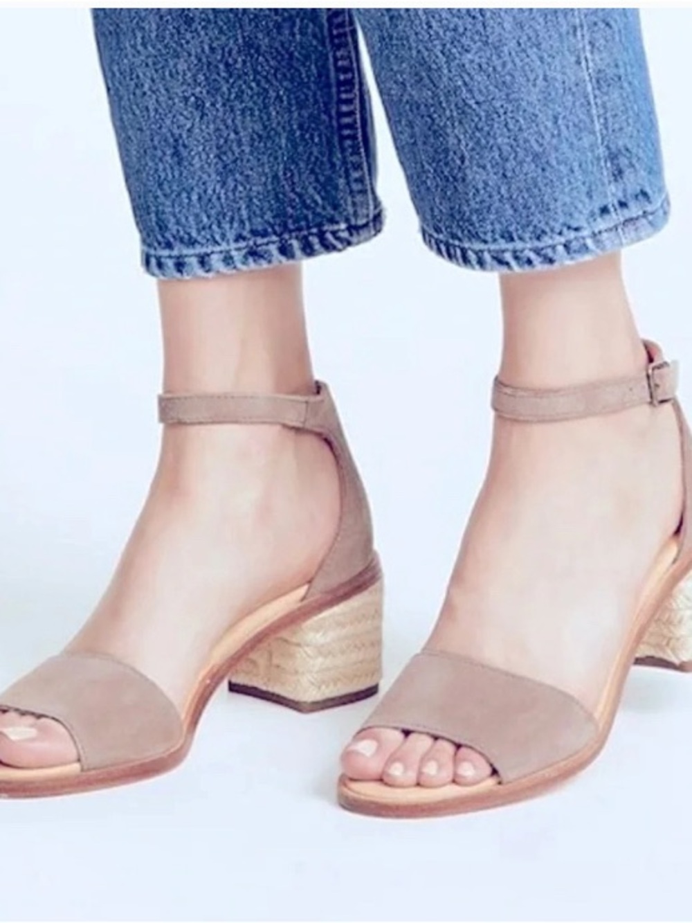 Soludos Taupe Suede Ankle-Strap Wedge Sandals